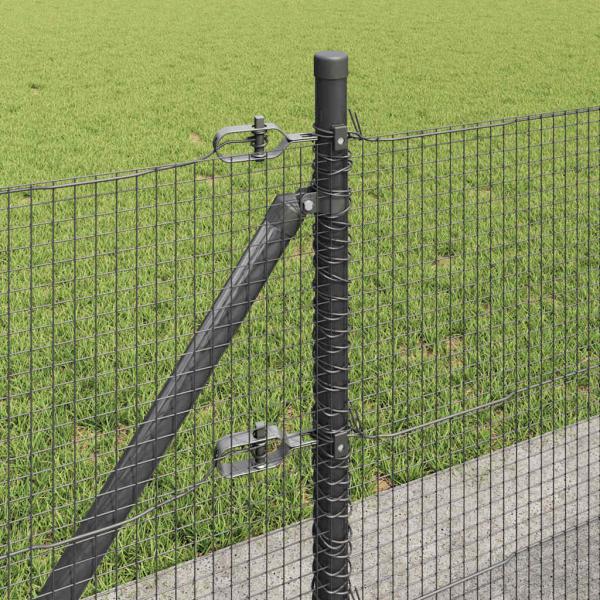Geschweißter Drahtzaun mit 7 Flanschpfosten Grau 0.6x100 m Stahl