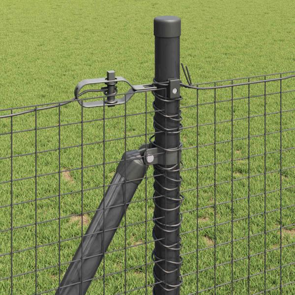 Schweißdrahtzaun mit 13 Flanschpfosten Grau 0.8x100 m Stahl