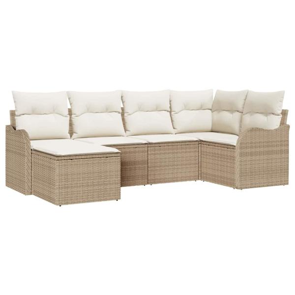 6-teiliges Garten Sofa Set mit Kissen Beige Poly Rattan, 2-Sitzer Garten Sofa mit Stauraum & Kissen Beige Poly Rattan