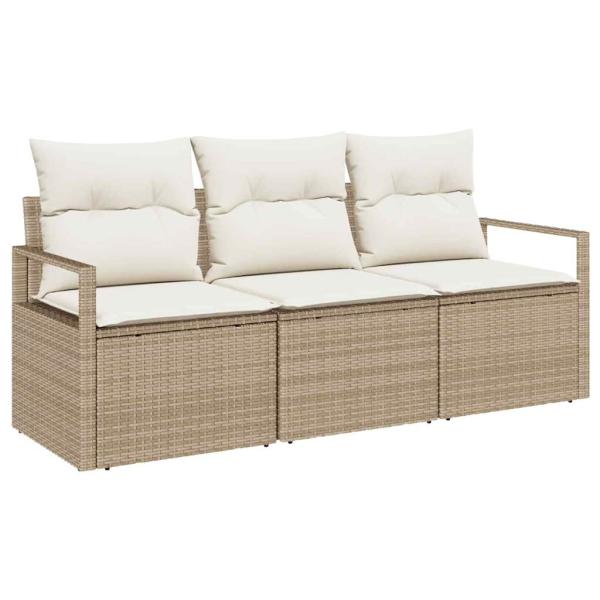 3-teiliges Garten Sofa Set mit Kissen Beige Poly Rattan, 2-Sitzer Garten Sofa mit Stauraum & Kissen Beige Poly Rattan