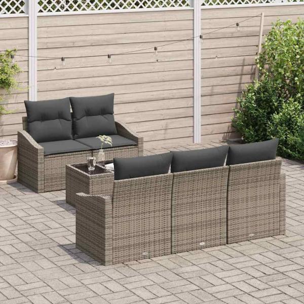 ARDEBO.de - 6-teiliges Garten Sofa Set mit Kissen Grau Poly Rattan