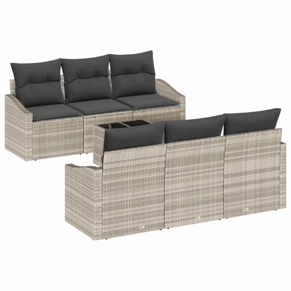 7-teiliges Garten-Sofa-Set mit Kissen Hellgrau Poly-Rattan
