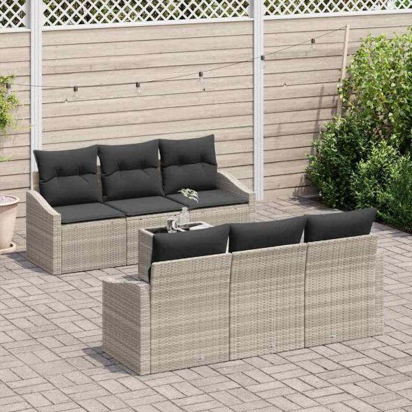 7-teiliges Garten-Sofa-Set mit Kissen Hellgrau Poly-Rattan