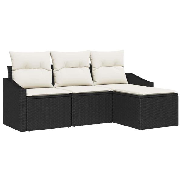 4-teiliges Garten-Sofaset mit Kissen Schwarz Poly-Rattan