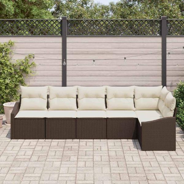 6-teiliges Garten Essgruppe mit Kissen braun Poly Rattan