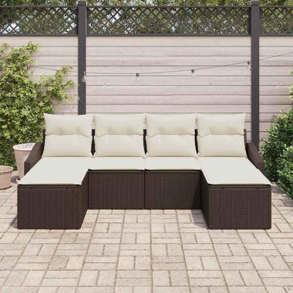 6-teilige Garten Essgruppe mit Kissen Braun Poly Rattan