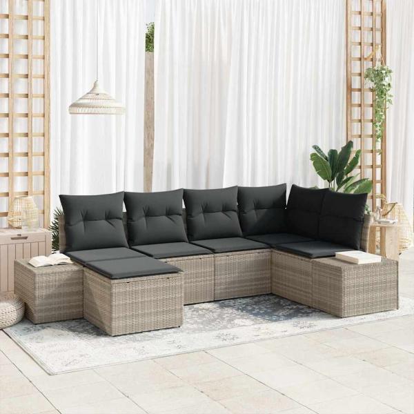 ARDEBO.de - 6-teilige Garten-Sofa-Garnitur mit Kissen Hellgrau Poly Rattan