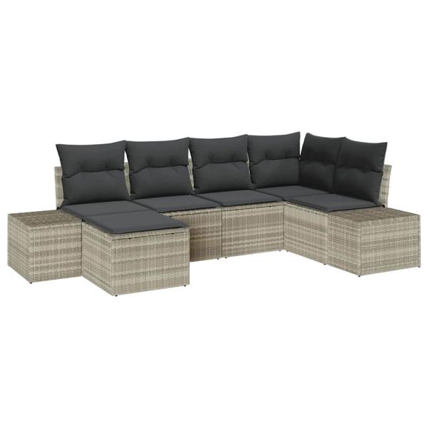 6-teilige Garten-Sofa-Garnitur mit Kissen Hellgrau Poly Rattan
