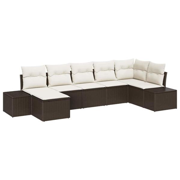 7-teiliges Garten-Sofa-Set mit Kissen Braun Poly-Rattan