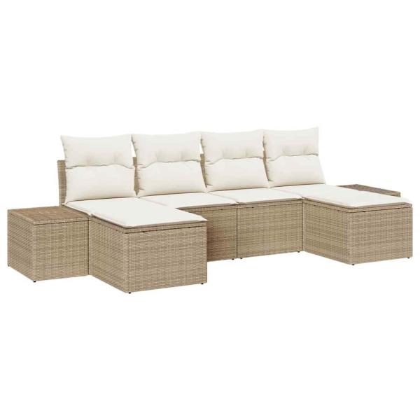 6-teiliges Garten Sofa Set mit Kissen Beige Poly Rattan
