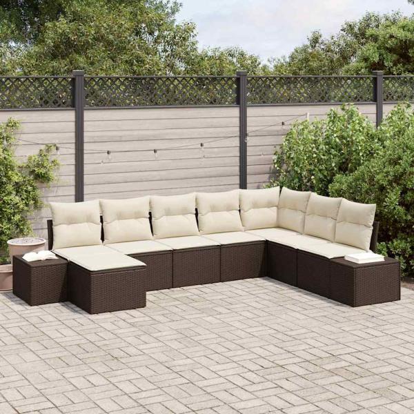 ARDEBO.de - 8-teiliges Garten Sofa Set mit Kissen Braun Poly Rattan