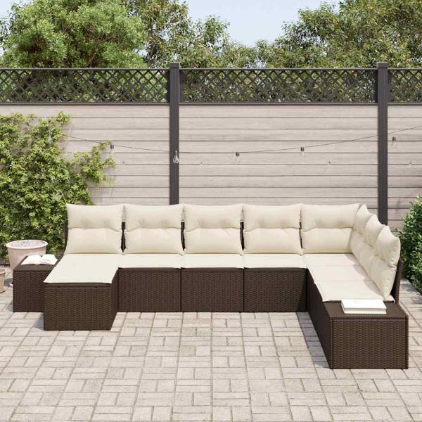 8-teiliges Garten Sofa Set mit Kissen Braun Poly Rattan