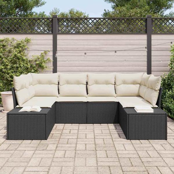 6-teiliges Garten Sofa Set mit Kissen Schwarz Poly Rattan
