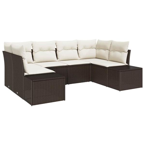 6-teiliges Garten Sofa Set mit Kissen Braun Poly Rattan