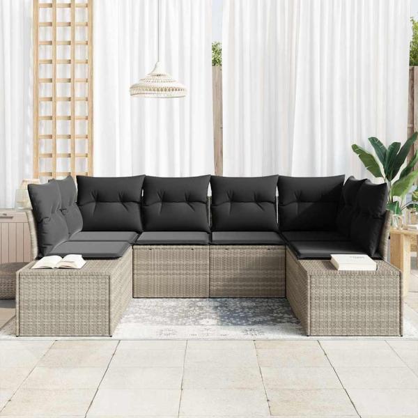 Gartensofa-set 6 stk. 6-Sitzanzahl Hellgrau Poly Rattan