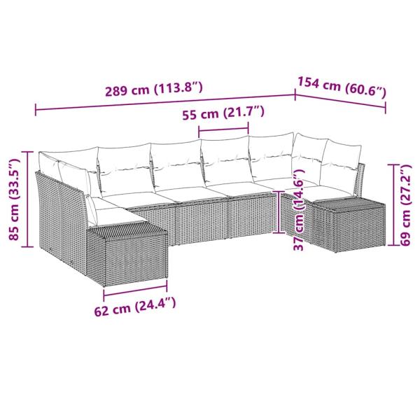 7-teiliges Garten Sofa Set mit Kissen Braun Poly Rattan