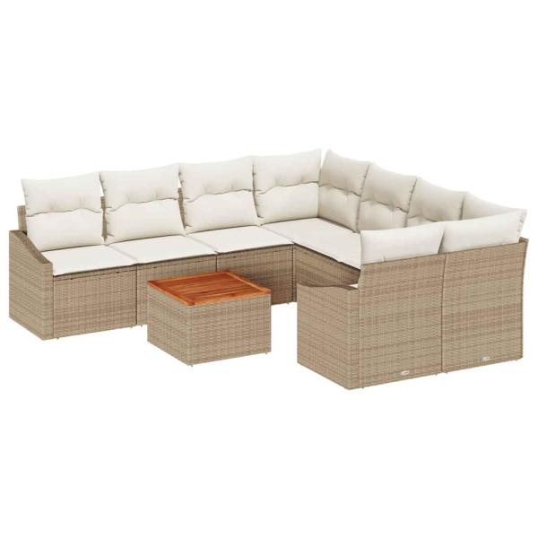 9-teiliges Garten-Sofa-Set mit Kissen Beige Poly-Rattan Akazie