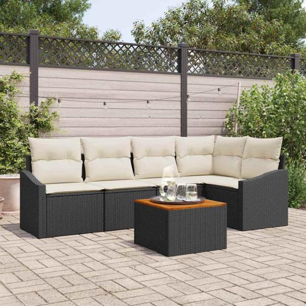 ARDEBO.de - 6-teiliges Garten-Sofa-Set mit Kissen in Schwarz Poly-Rattan Akazie