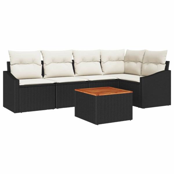 6-teiliges Garten-Sofa-Set mit Kissen in Schwarz Poly-Rattan Akazie