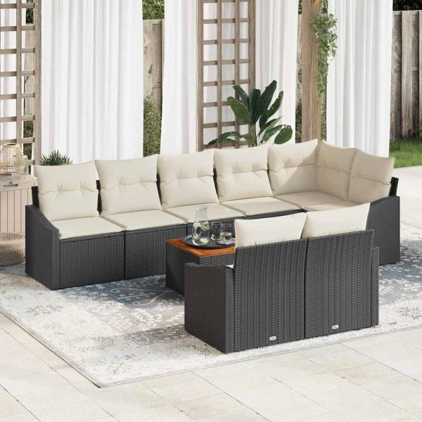 ARDEBO.de - 9 teiliges Garten Sofa Set mit Kissen Schwarz Poly Rattan Akazie