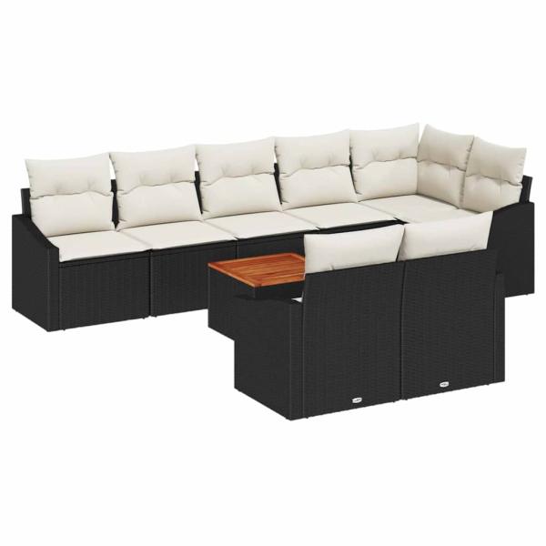 9 teiliges Garten Sofa Set mit Kissen Schwarz Poly Rattan Akazie