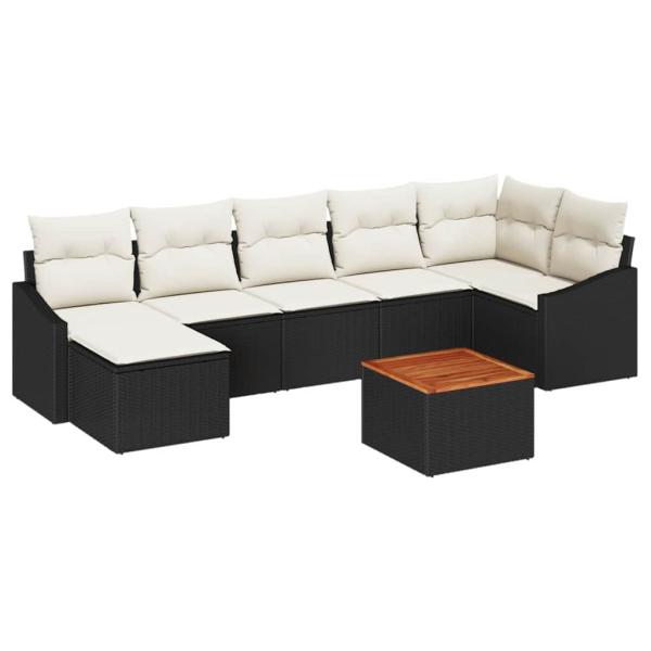 8-teiliges Garten-Sofa-Set mit Kissen Schwarz Poly Rattan Akazie