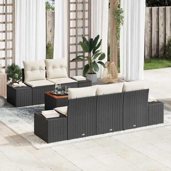ARDEBO.de - 6-teiliges Garten-Sofa-Set mit Kissen in Schwarz Poly-Rattan Akazie