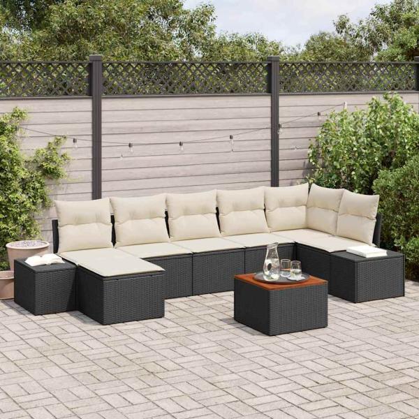 ARDEBO.de - 8-teilige Garten Sofa Set mit Kissen Schwarz Poly Rattan Akazie