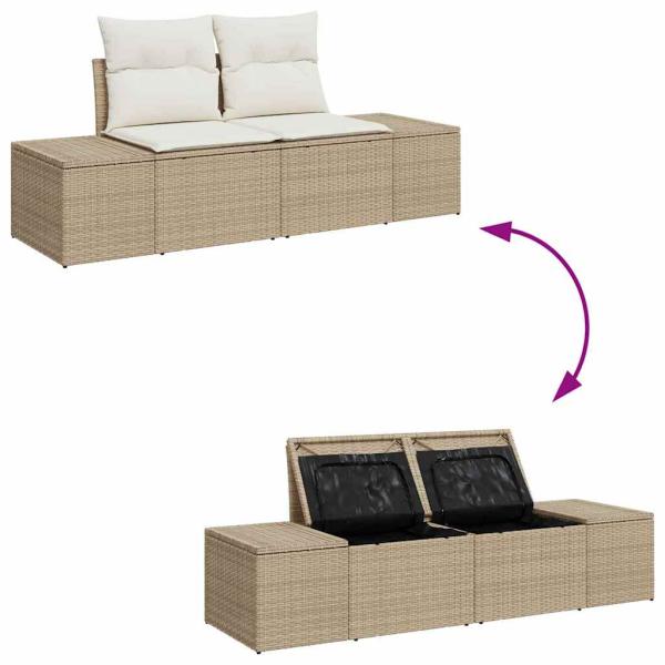 10-teiliges Garten Sofa Set mit Kissen Beige Poly Rattan Akazie