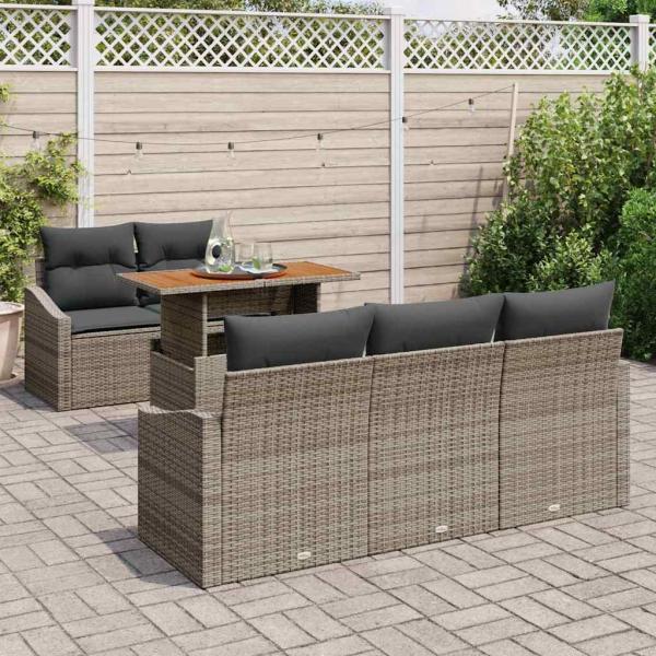 6-teilige Garten Sofa Set mit Kissen Grau Poly Rattan