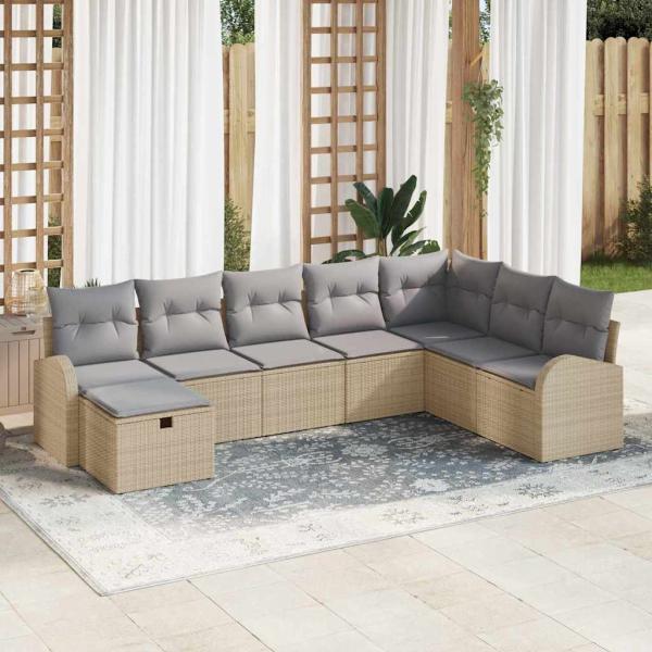ARDEBO.de - 8-teiliges Garten-Sofa-Set mit Kissen Beige Poly-Rattan