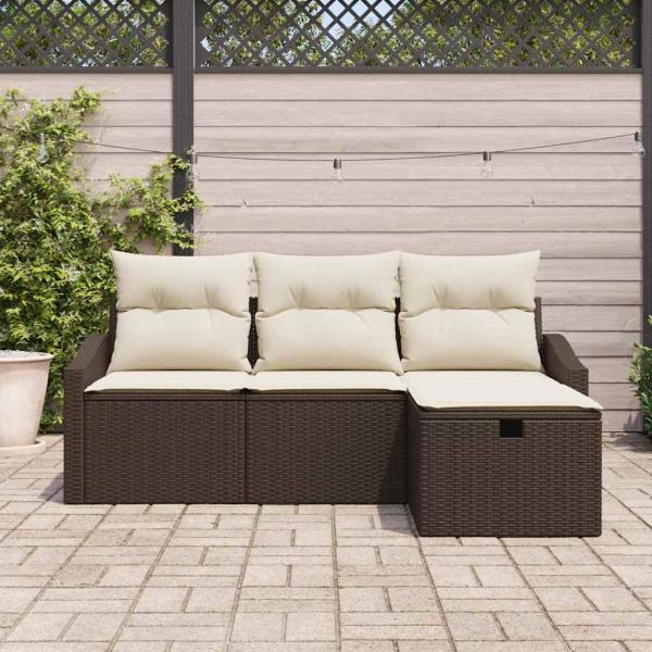 4-teiliges Garten Sofa Set mit Kissen braunes Poly Rattan