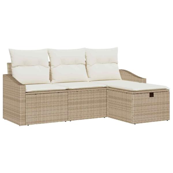 4-teilige Garten Sofa Set mit Kissen Beige Poly Rattan