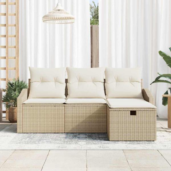 4-teilige Garten Sofa Set mit Kissen Beige Poly Rattan