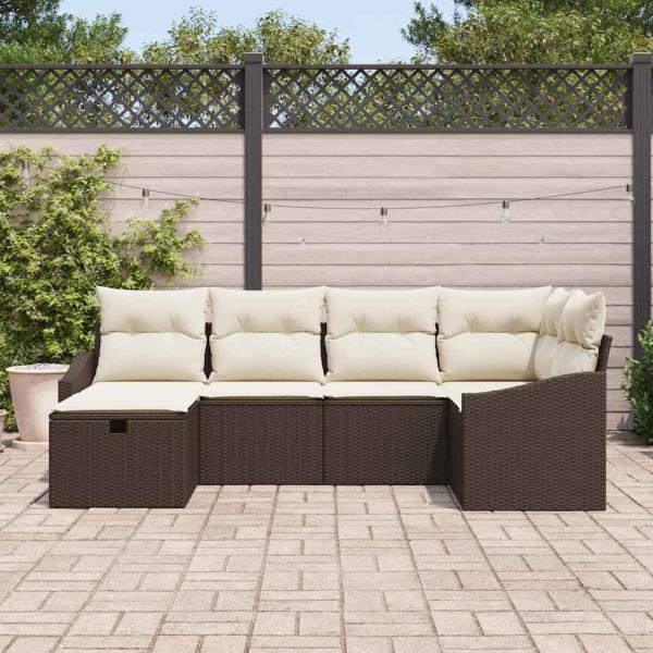 6 teiliges Garten Sofa Set mit Kissen Braun Poly Rattan