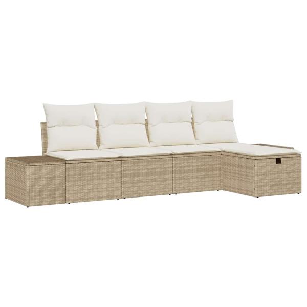 5-teiliges Garten-Sofa-Set mit Kissen Beige Poly-Rattan