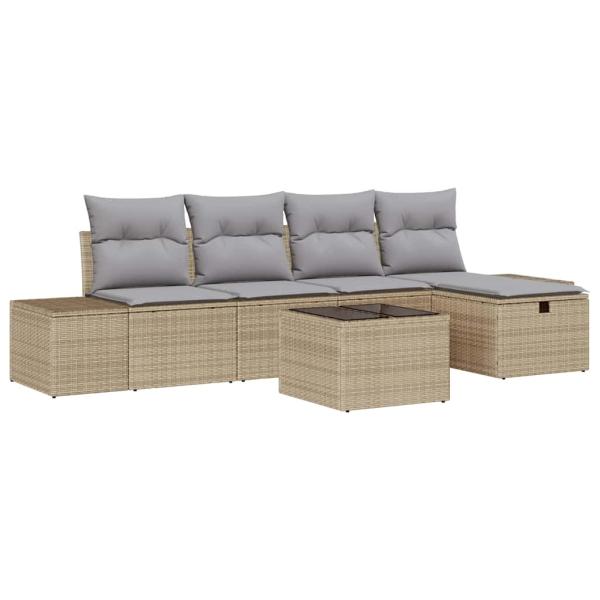 6-teiliges Garten Sofa Set mit Kissen Beige Poly Rattan