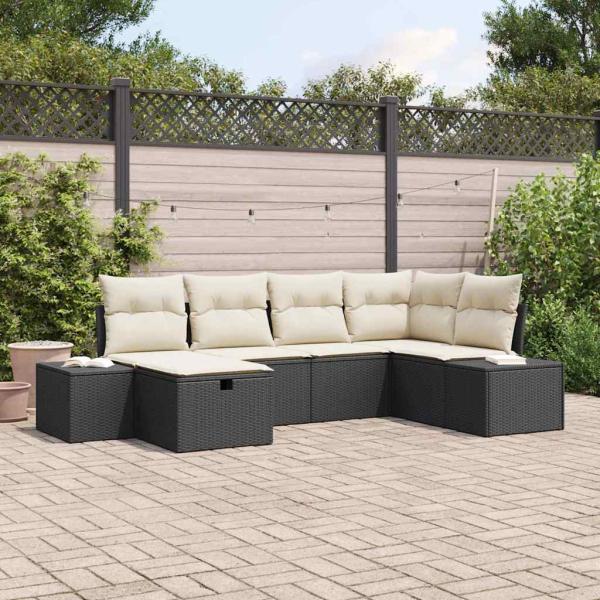 ARDEBO.de - 6-teiliges Garten-Sofa-Set mit Kissen Schwarz Poly-Rattan