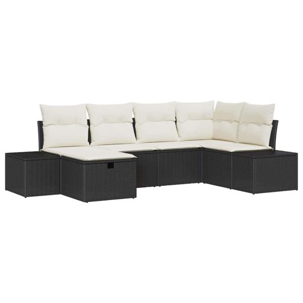 6-teiliges Garten-Sofa-Set mit Kissen Schwarz Poly-Rattan