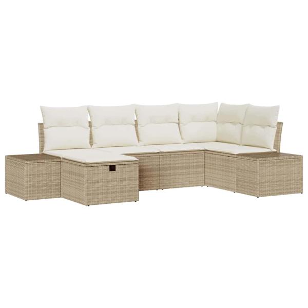 6-teiliges Garten Sofaset mit Kissen Beige Polyrattan
