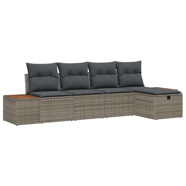 5-teiliges Garten Sofa Set mit Kissen Grau Poly Rattan