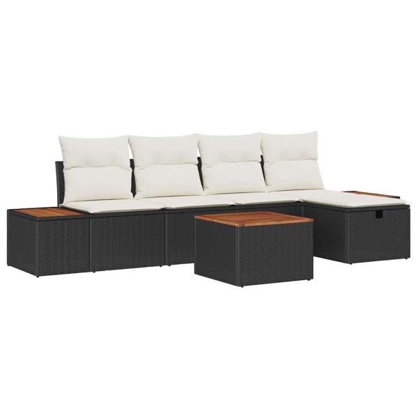 6-teiliges Garten-Sofa-Set mit Kissen Schwarz Poly-Rattan