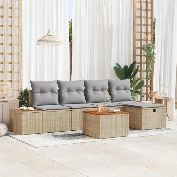 ARDEBO.de - 6-teiliges Garten-Sofaset mit Kissen Beige Poly Rattan