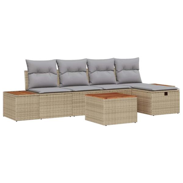 6-teiliges Garten-Sofaset mit Kissen Beige Poly Rattan