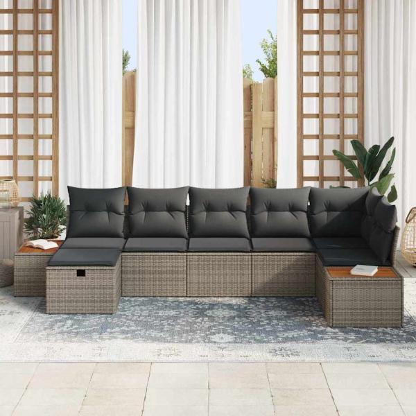 7-teiliges Garten Sofa Set mit Kissen grau Poly Rattan