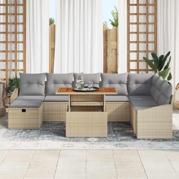 ARDEBO.de - 9 teiliges Garten Sofa Set mit Kissen Beige Poly Rattan