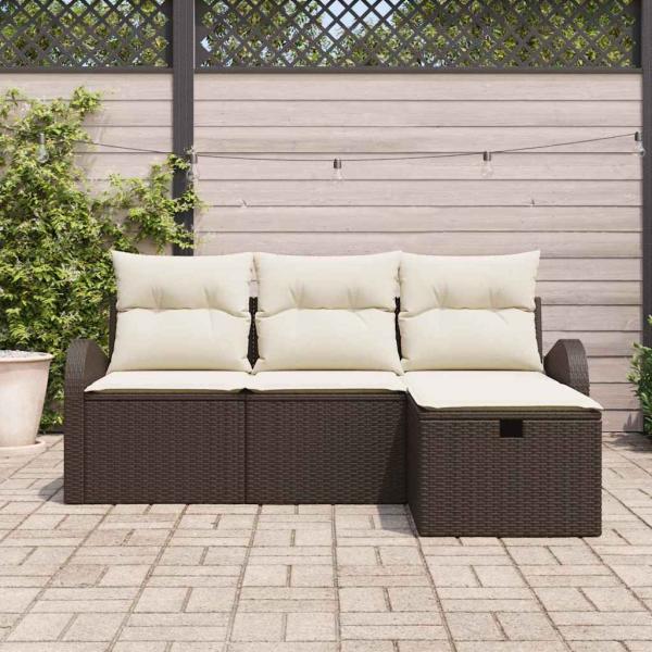 4-teiliges Garten Sofa Set mit Kissen Braun Poly Rattan, 2-Sitzer Garten Sofa mit Stauraum & Kissen Braun Poly Rattan