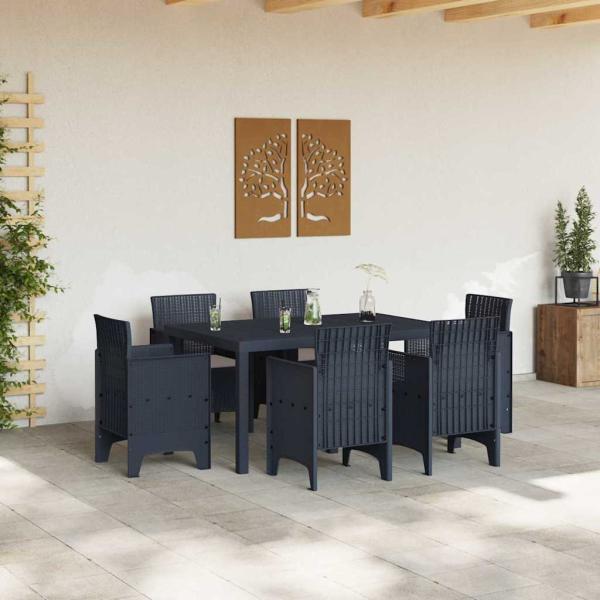 7 teiliges Garten Essset mit Kissen Anthrazit Poly Rattan