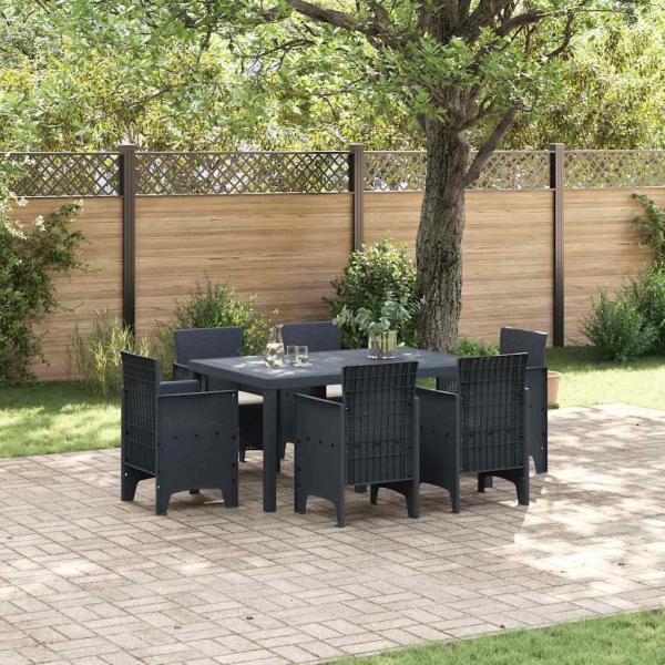 ARDEBO.de - 7-teiliges Garten Esstisch Set mit Kissen Anthrazit Poly-Rattan