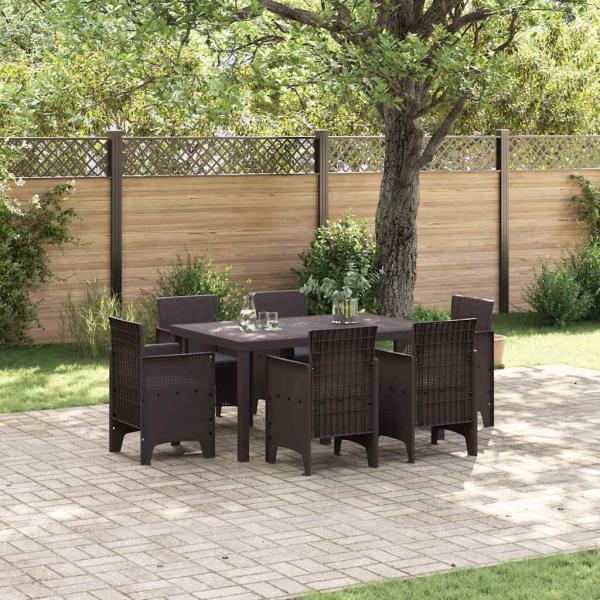 ARDEBO.de - 7-teiliges Garten Essset mit Kissen Braun Poly Rattan